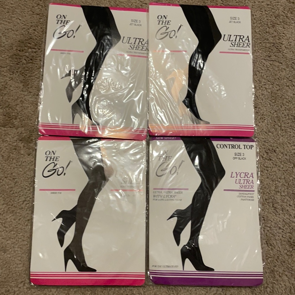 Lot of 4 ultra sheer pantyhose black sandalfoot